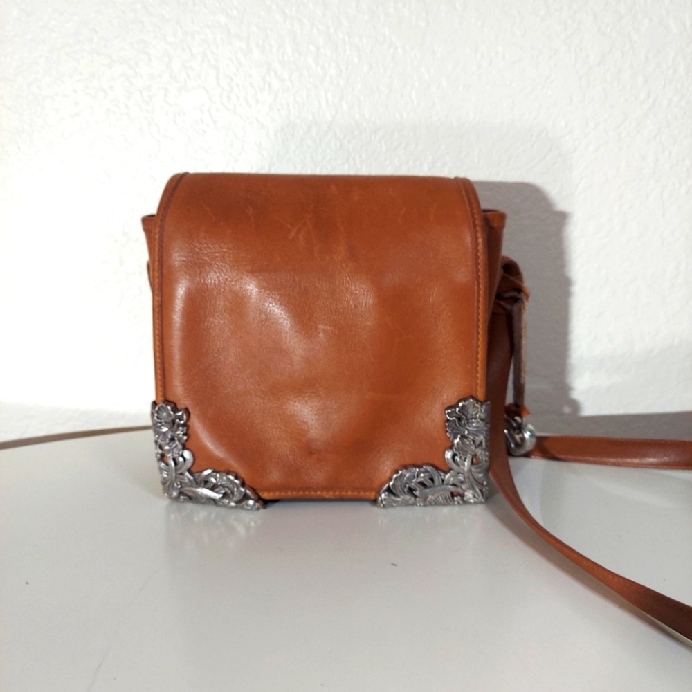 Brighton Vintage Brown Leather Foldover Crossbody Bag